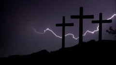 Three Crosses Silhouetted in an Electrical/Lightning Storm