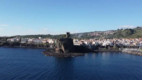 006 Aerial Drone Getting Closer the Norman Castle at Acicastello Sicily Video stock 167767297
