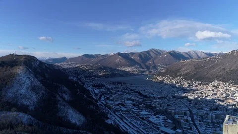 0064 Como lakecomo baradello castle  snow mountain Stock Footage 85274579