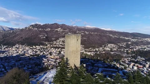 0066 Como lakecomo baradello castle  snow mountain Stock Footage 85274219