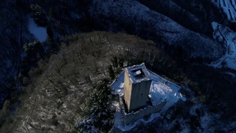 0068 Como lakecomo baradello castle  snow mountain , special view Stock Footage 85274366