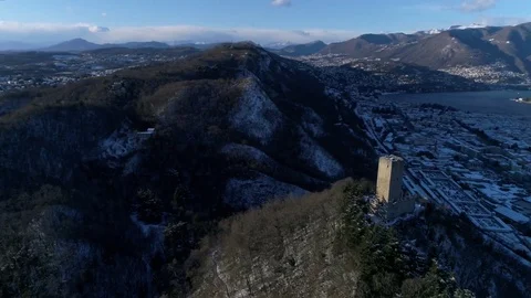 0069 Como lakecomo baradello castle  snow mountain Stock Footage 85274319