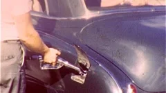 Man Pumping Gas Petrol Fuel Filling Tank 1940s Vintage Film Home Movie 176