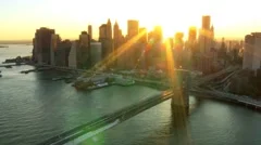 Aerial view of New York Financial District, Brooklyn Bridge, North America