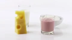 Berry yoghurt, Emmental cheese, milk and cottage cheese