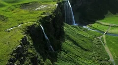 Aerial View of a Plateau Waterfall in the Arctic Region, Iceland