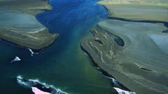 Aerial View of Coastline Leading to River Delta, Iceland
