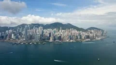 Aerial time lapse view over Victoria Peak, Hong Kong, China