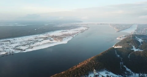 009 Helicopter Up Air Clouds Sky Fog Forest Winter Snow Reservoir Stock Footage 105178115
