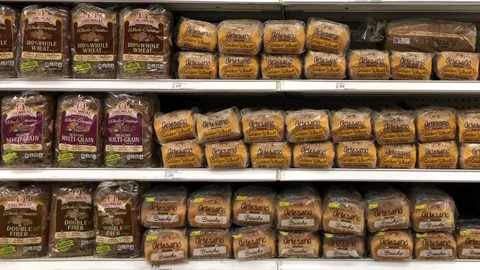 01 29 20 4K HD Video Panning across bags of bread Stock Footage 128218691