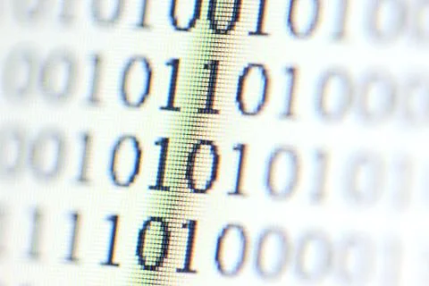 0,1, binary code on led computer monitor 写真素材