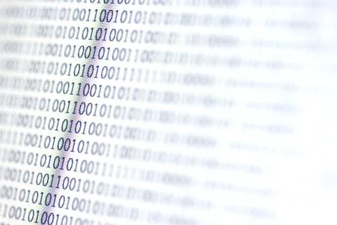 0,1, binary code on led computer monitor Foto stock