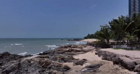 01 fly over rocky beach North Pattaya Thailand Video stock 239542467