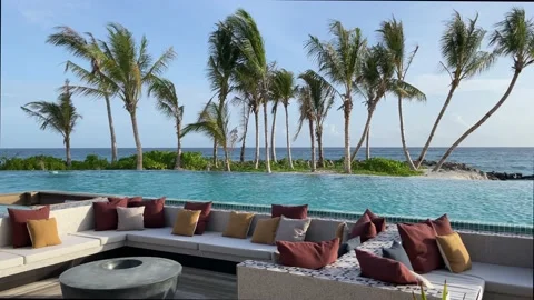 01 Ocean Island Pool Lounge Stock Footage 200245922
