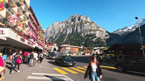 01 October 2023 Grindelwald Switzerland, walking through Grindelwald small Video stock 261886355