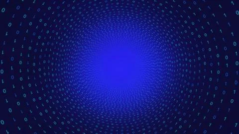 01 or binary data on the computer screen in circle shape on blue background,  Stockillustratie