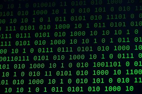 01 or binary data on the computer screen isolated on black background, 3d ill Stock Illustration