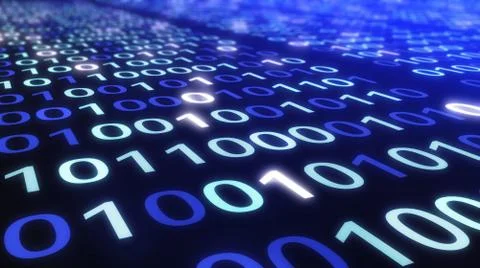 01 or binary data on the computer screen on black background, Digital data co Illustrazione stock