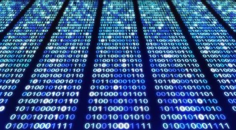 01 or binary data on the computer screen on black background, Digital data co Stock Illustration