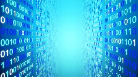 01 or binary data on the computer screen isolated on blue background, 3d illu Illustrazione stock