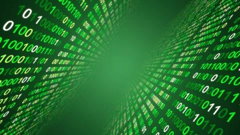 01 or binary data on the computer screen isolated on green background, 3d ill Stock Illustration