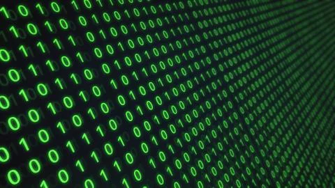 01 or binary number data on the computer screen isolated on green background, Illustrazione stock