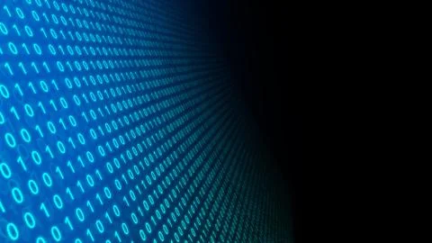 01 or binary number data on the computer screen on blue background, 3d illust Illustrazione stock