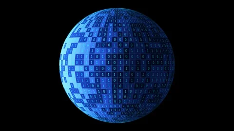 01 or binary numbers ball or sphere isolated on black. The computer screen on Stock Footage 101780072