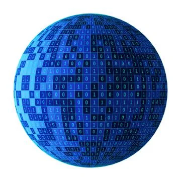 01 or binary numbers ball or sphere isolated on white. The computer screen on Stock Photos