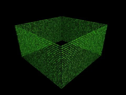 01 or binary numbers box on the computer screen on monitor matrix background, Stock Illustration