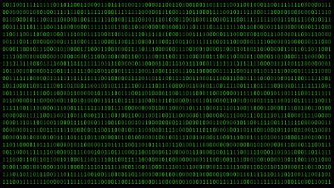 01 or binary numbers on the computer screen on black monitor background metri Illustrazione stock