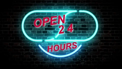 01 Text Animation with Graphics Effect Neon Open 24 Hours 库存影片 127896173