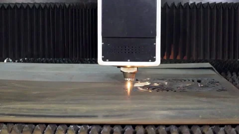 010 cutting sheet metal on a laser cnc machine Stock Footage 155305796