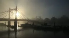 Albert Bridge London in the fog wide shot