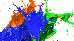 Colored paint splashes in slow motion and freeze motion HD.