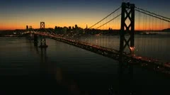 Aerial sunset view of the Oakland Bay Bridge, USA