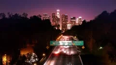 Los Angeles night freeway traffic. Timelapse.