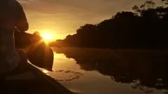 Paddeling On Amazon In Sunset