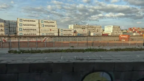 01.11.2023 view from the train window, port warehouses,Buenos Aires,Argentina Stock Footage 255120022
