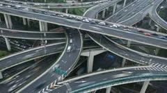 Time Lapse Aerial View Shanghai Car Traffic Jam Freeway Busy City Crowded Street
