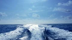 blue ocean sea with fast yacht boat wake foam