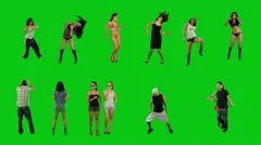 A lot of people dancing on green screen