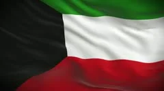 Highly detailed Kuwaiti flag ripples in the wind. Looped