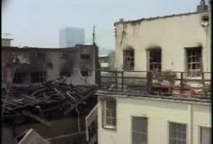 Burned out buildings during the LA riots in 1992.