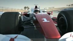 f1 race car on desert circuit - close-up front