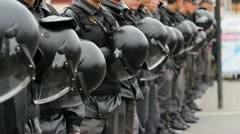 Riot Police with Helmets at an opposition demonstration, Russia