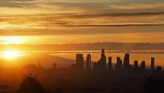 Sunrise over downtown Los Angeles skyline, timelapse