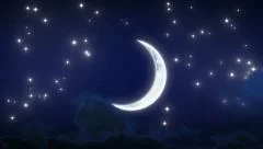 Beautiful New Moon with Stars and Clouds. Looped animation. HD 1080.