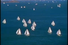 SAN FRANCISCO, CALIFORNIA, 1979, Sailboats on San Francisco Bay, regatta shot
