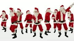 Bunch of Santa Claus Dancing Against White, Christmas Holiday Background, Alpha 